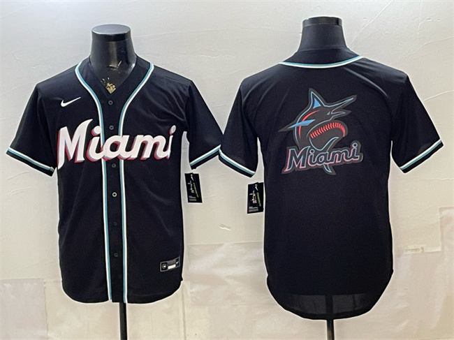 Men's Miami Marlins Team Big Logo 2026 Fashion Replica Black Out Stitched Baseball Jersey